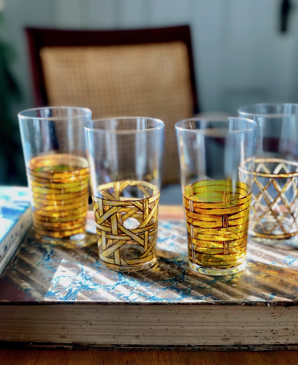 Hand Painted Wicker Pitcher and Glasses - SOLD - Image 5