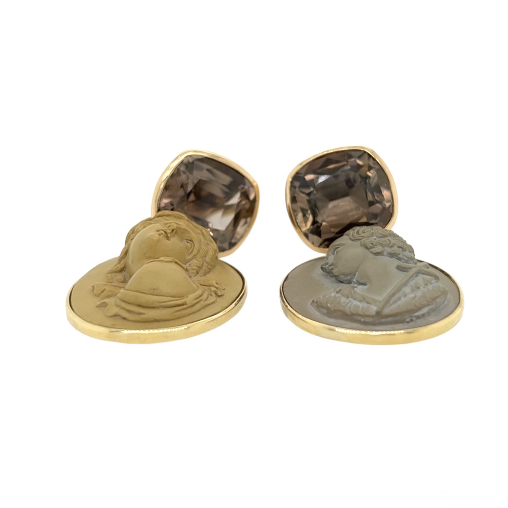 Smoky Quartz & Cameo Earrings - SOLD - Image 3