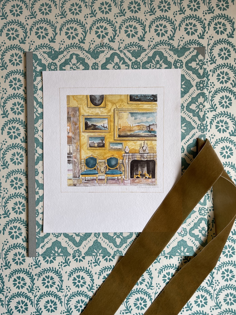 Interior Watercolor with Folio - Sold - Image 3