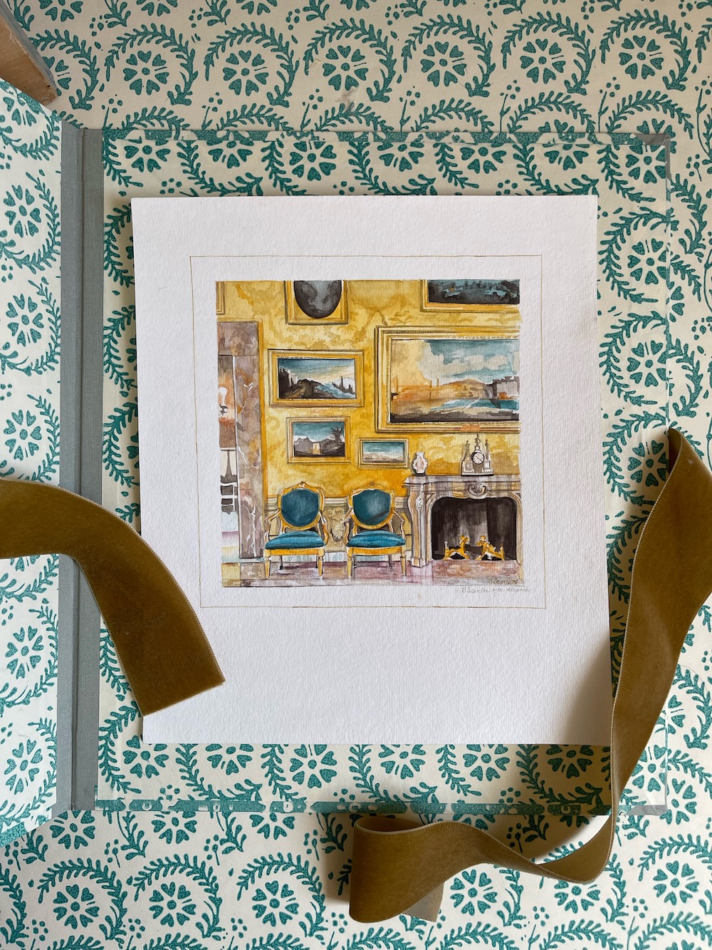 Interior Watercolor with Folio - Sold - Image 4