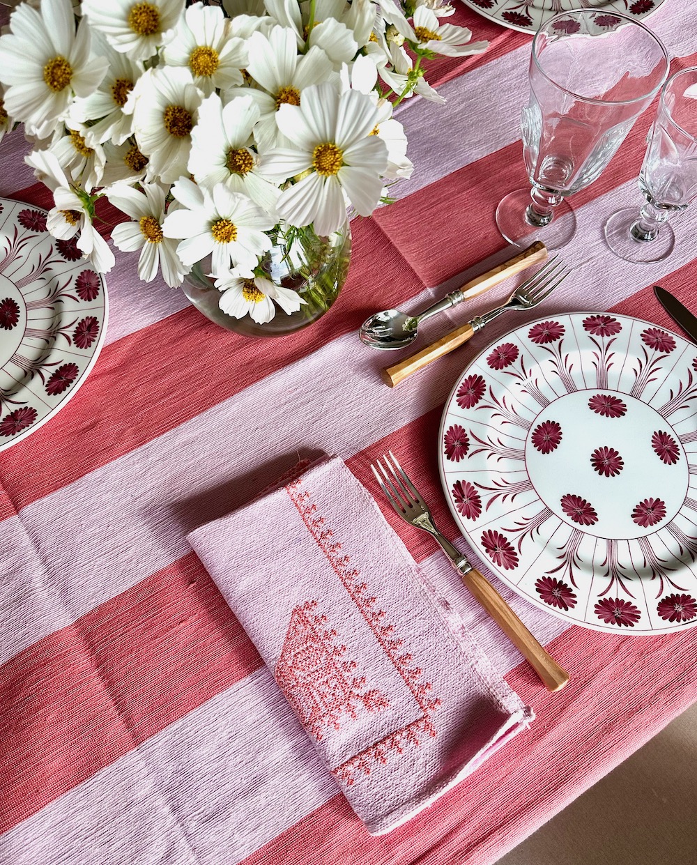 Lunch in Tangier Wide Striped Tablecloth Papaya/Pink - Image 2