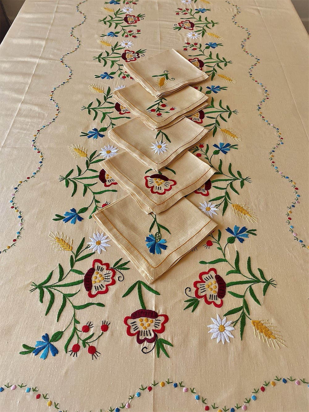 Vintage Embroidered French Tablecloth Set - SOLD - Image 2
