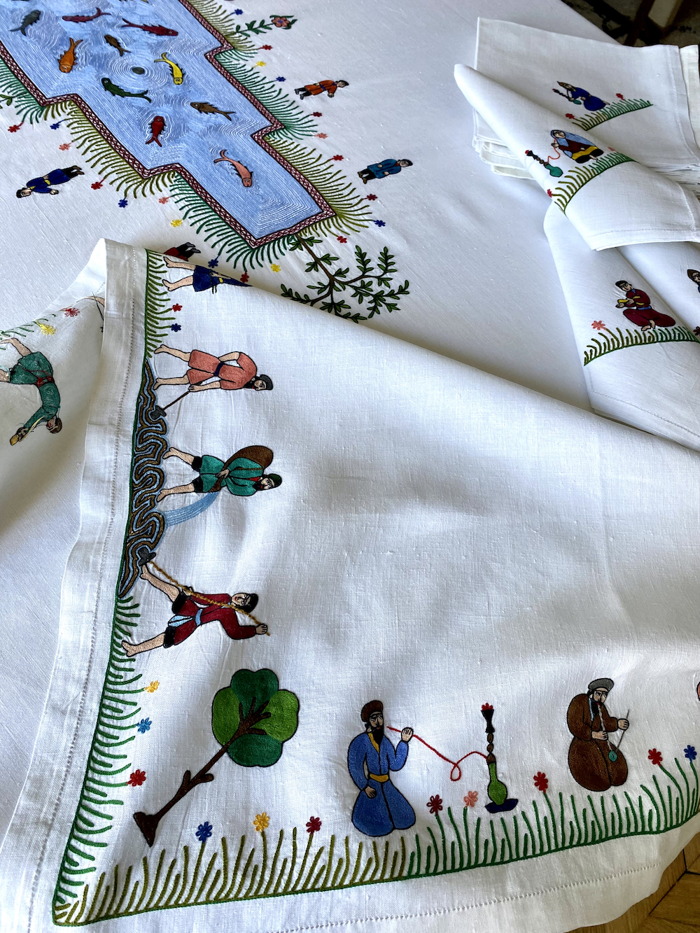 Exceptional Vintage Embroidered Linen Tablecloth - SOLD - Image 6