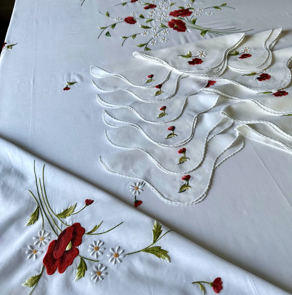 Vintage Hand Embroidered Floral Table Linens Set - Image 6