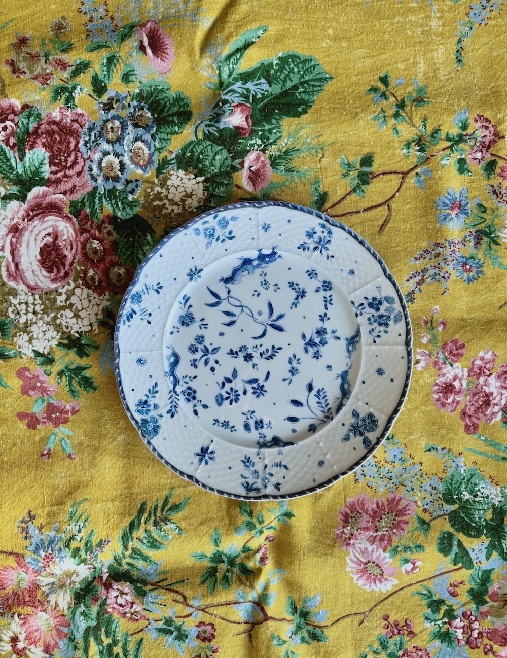 Fleuron blue handprinted Limoges dinner plate via Quintessence