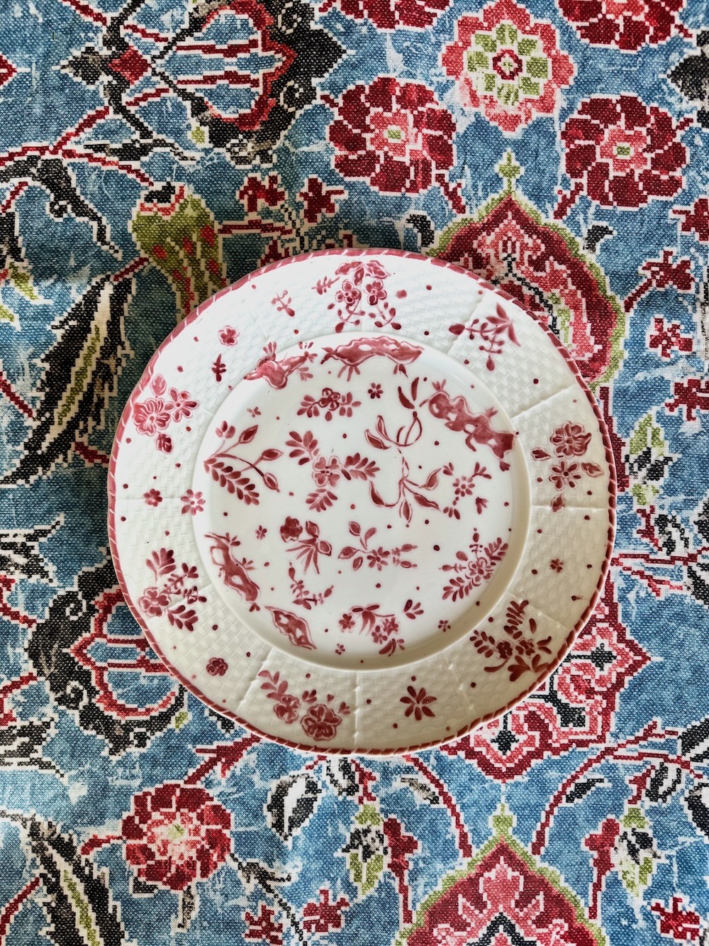 Fleuron Pink handprinted Limoges plate via Quintessence
